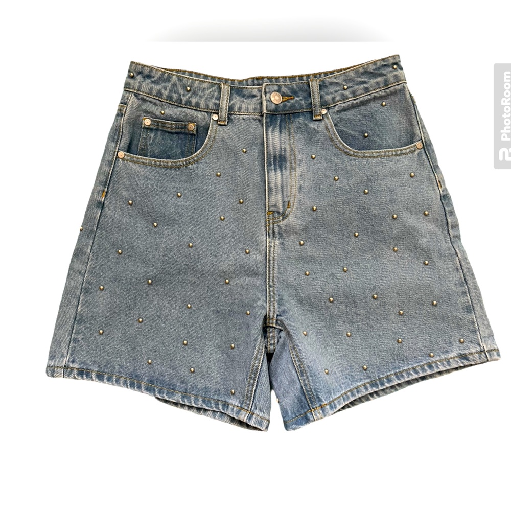 MILK IT- sold at Free People NWT high waisted studded blue jean shorts 30